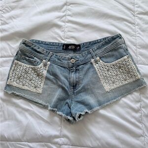 Hollister Blue Denim Shorts with White Lace